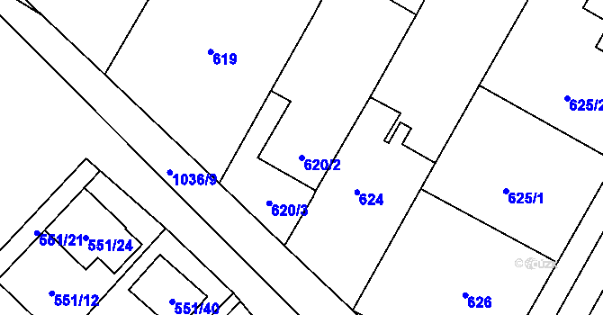 Parcela st. 620/2 v KÚ Tetčice, Katastrální mapa
