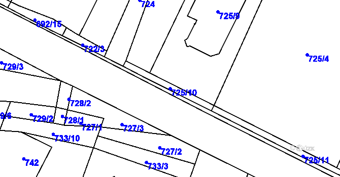 Parcela st. 725/10 v KÚ Tetčice, Katastrální mapa