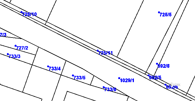 Parcela st. 725/11 v KÚ Tetčice, Katastrální mapa