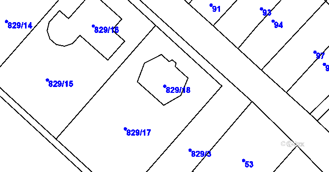 Parcela st. 829/18 v KÚ Tetčice, Katastrální mapa