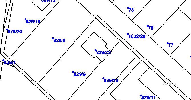Parcela st. 829/22 v KÚ Tetčice, Katastrální mapa