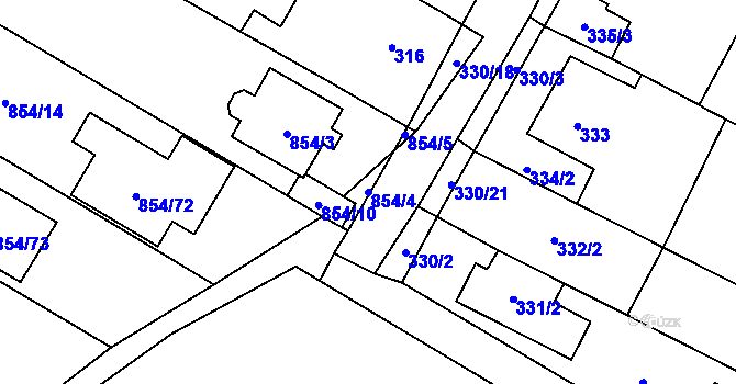 Parcela st. 854/4 v KÚ Tetčice, Katastrální mapa