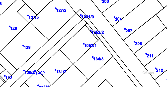 Parcela st. 1052/1 v KÚ Tetčice, Katastrální mapa