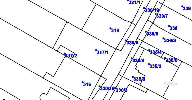 Parcela st. 317/1 v KÚ Tetčice, Katastrální mapa