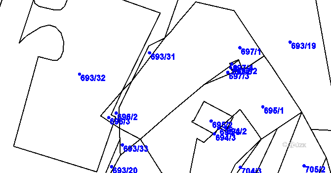 Parcela st. 696/1 v KÚ Tetčice, Katastrální mapa