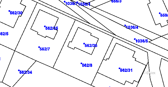 Parcela st. 562/36 v KÚ Tetčice, Katastrální mapa