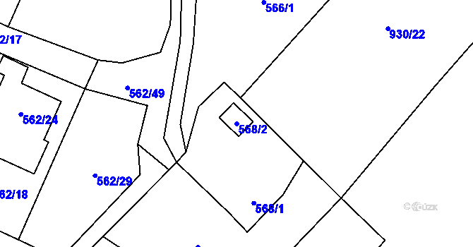 Parcela st. 568/2 v KÚ Tetčice, Katastrální mapa