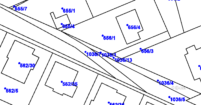 Parcela st. 1036/1 v KÚ Tetčice, Katastrální mapa