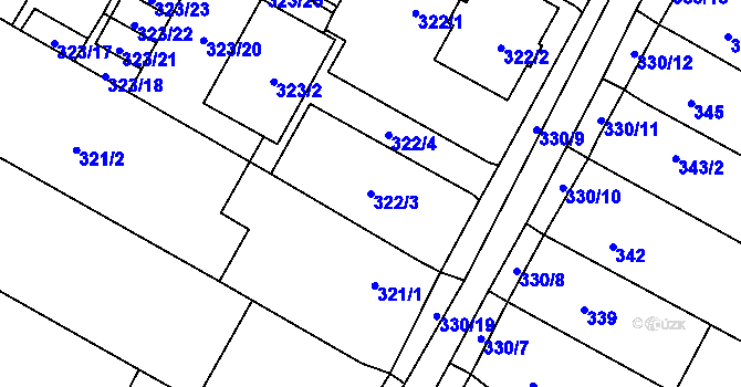 Parcela st. 322/3 v KÚ Tetčice, Katastrální mapa