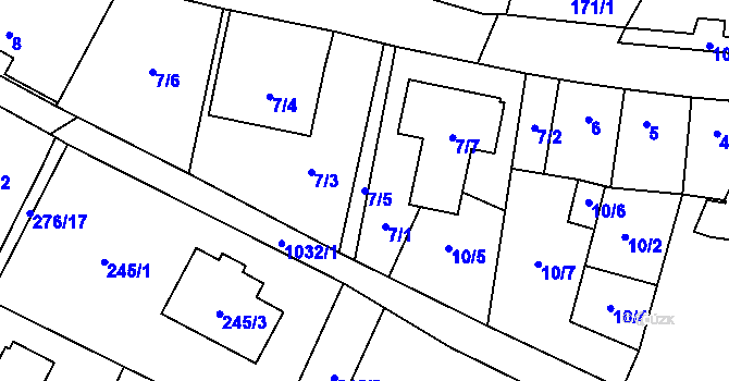 Parcela st. 7/5 v KÚ Tetčice, Katastrální mapa