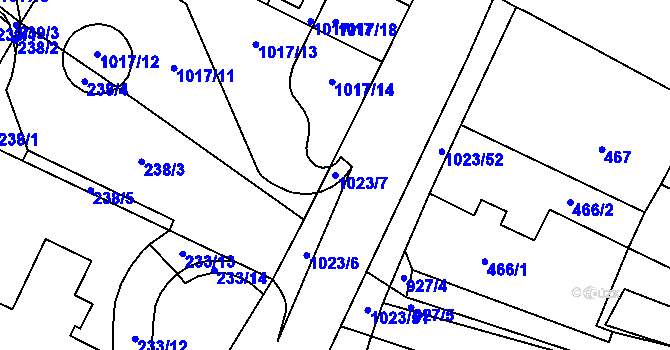 Parcela st. 1023/7 v KÚ Tetčice, Katastrální mapa