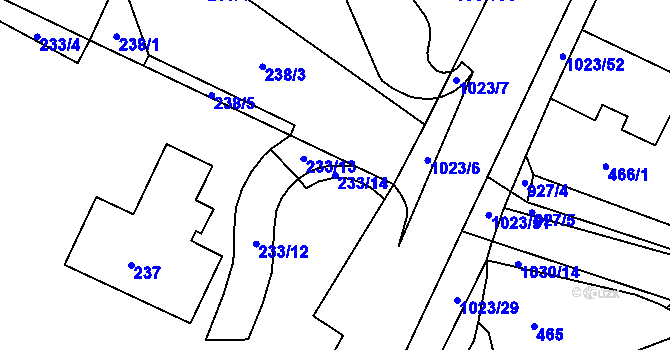 Parcela st. 233/14 v KÚ Tetčice, Katastrální mapa