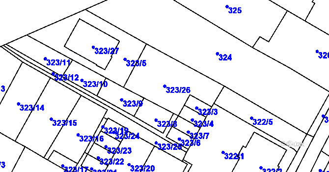 Parcela st. 323/26 v KÚ Tetčice, Katastrální mapa