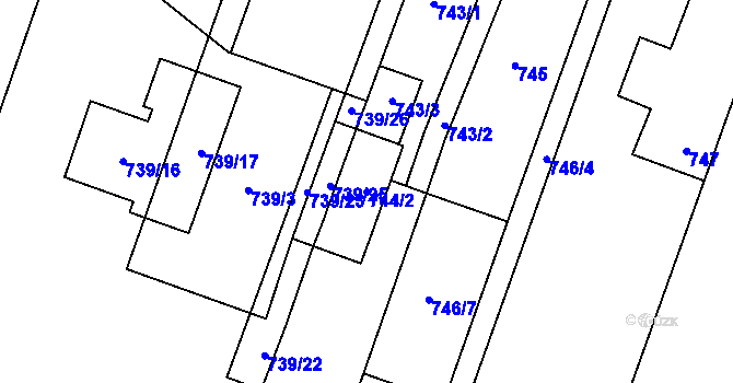 Parcela st. 744/2 v KÚ Tetčice, Katastrální mapa
