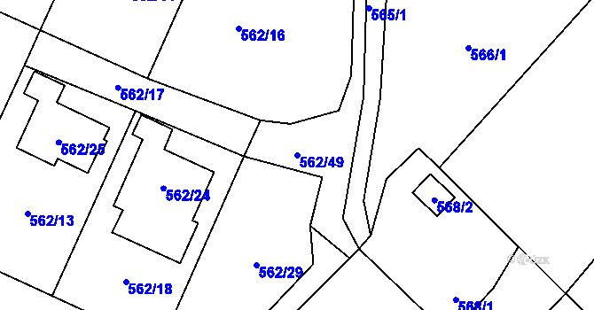 Parcela st. 562/49 v KÚ Tetčice, Katastrální mapa
