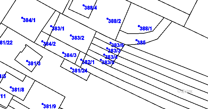 Parcela st. 383/4 v KÚ Tetčice, Katastrální mapa