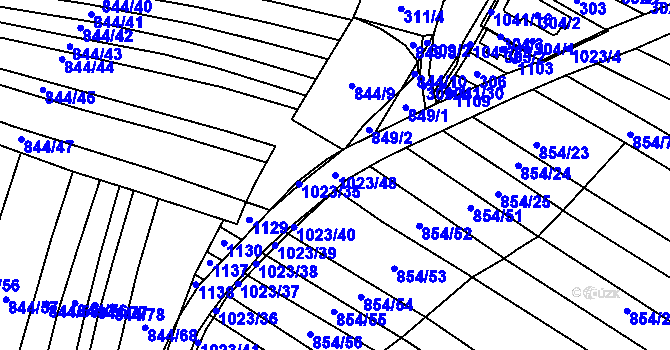 Parcela st. 1023/48 v KÚ Tetčice, Katastrální mapa