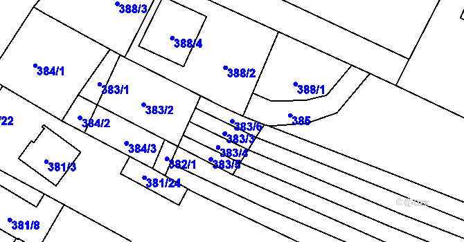 Parcela st. 383/6 v KÚ Tetčice, Katastrální mapa