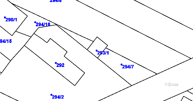 Parcela st. 293/1 v KÚ Tetčice, Katastrální mapa