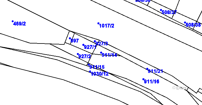 Parcela st. 911/14 v KÚ Tetčice, Katastrální mapa