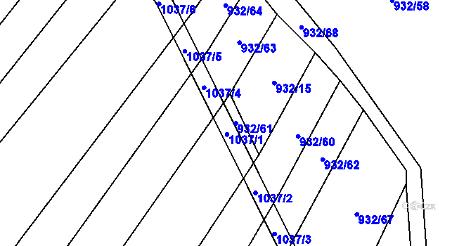 Parcela st. 932/61 v KÚ Tetčice, Katastrální mapa