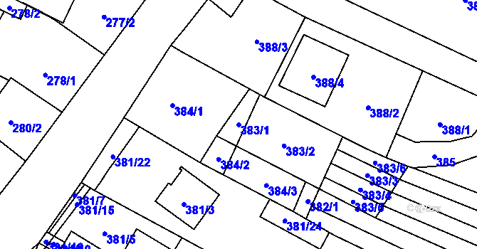 Parcela st. 383/1 v KÚ Tetčice, Katastrální mapa