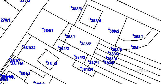 Parcela st. 383/2 v KÚ Tetčice, Katastrální mapa