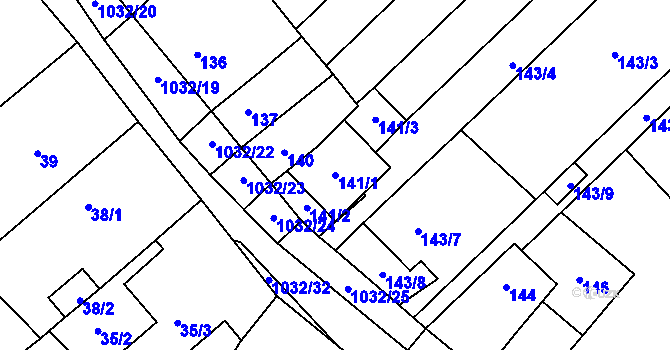 Parcela st. 141/1 v KÚ Tetčice, Katastrální mapa