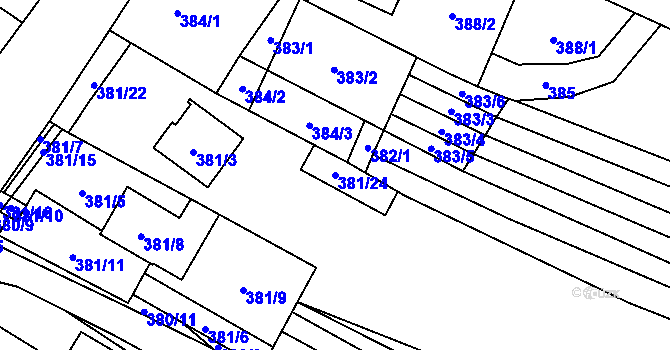 Parcela st. 381/24 v KÚ Tetčice, Katastrální mapa