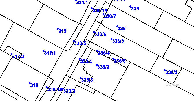 Parcela st. 335/4 v KÚ Tetčice, Katastrální mapa
