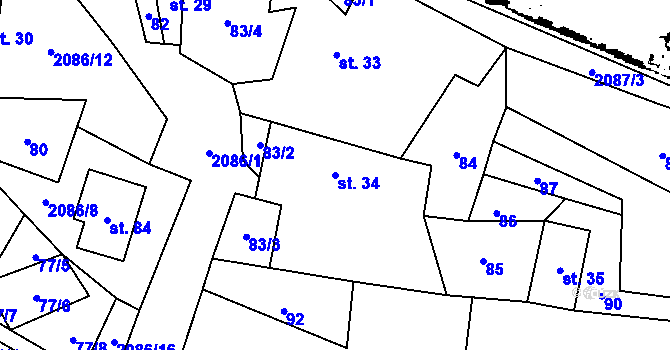 Parcela st. 34 v KÚ Rochov u Tetčiněvsi, Katastrální mapa