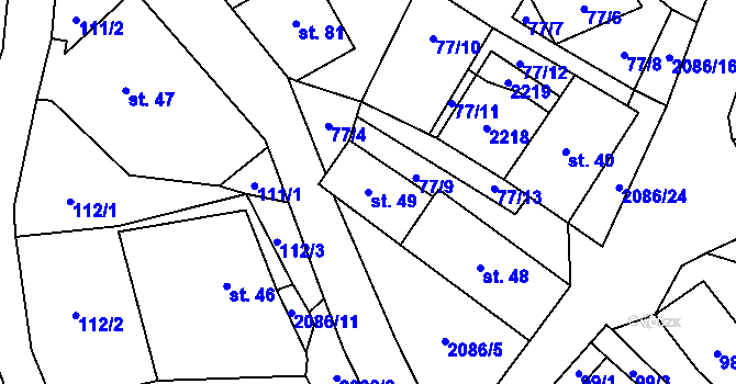 Parcela st. 49 v KÚ Rochov u Tetčiněvsi, Katastrální mapa