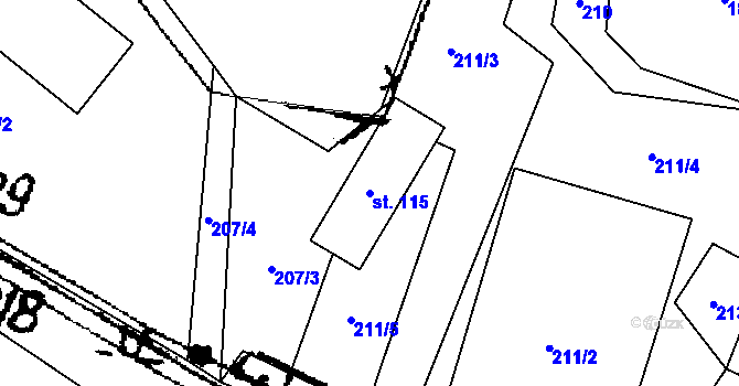 Parcela st. 115 v KÚ Rochov u Tetčiněvsi, Katastrální mapa