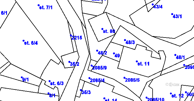 Parcela st. 48/2 v KÚ Rochov u Tetčiněvsi, Katastrální mapa