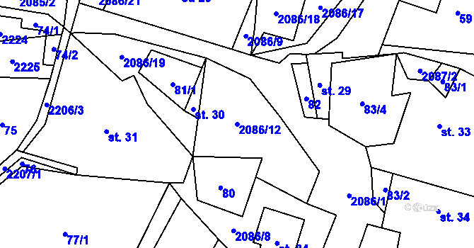 Parcela st. 2086/12 v KÚ Rochov u Tetčiněvsi, Katastrální mapa