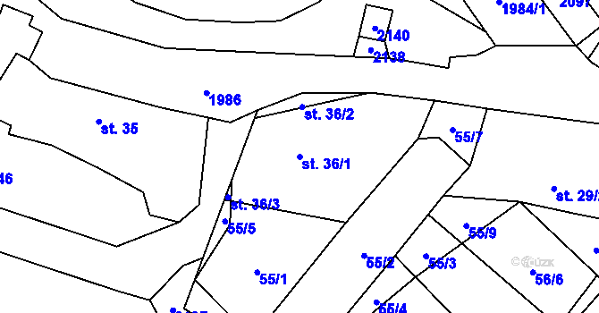Parcela st. 36/1 v KÚ Tetčiněves, Katastrální mapa