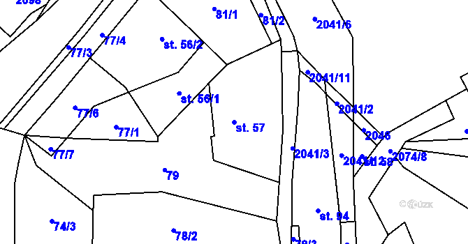 Parcela st. 57 v KÚ Tetčiněves, Katastrální mapa