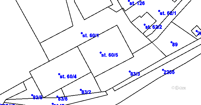 Parcela st. 60/5 v KÚ Tetčiněves, Katastrální mapa