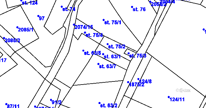 Parcela st. 63/1 v KÚ Tetčiněves, Katastrální mapa