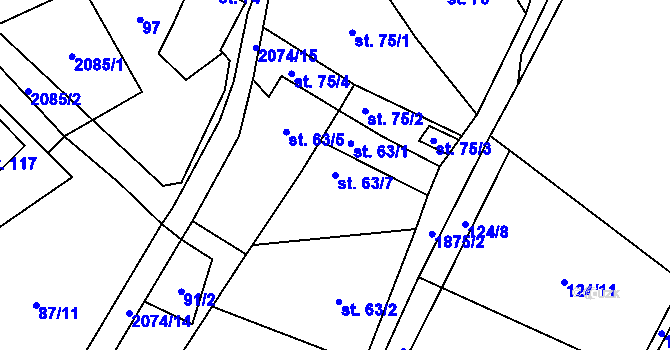 Parcela st. 63/7 v KÚ Tetčiněves, Katastrální mapa
