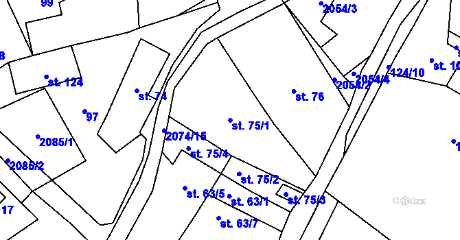 Parcela st. 75/1 v KÚ Tetčiněves, Katastrální mapa