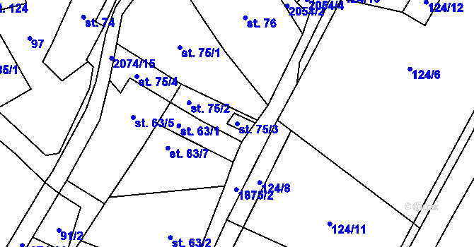 Parcela st. 75/3 v KÚ Tetčiněves, Katastrální mapa