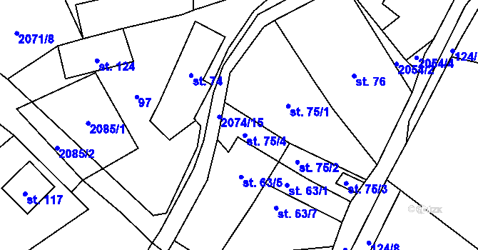Parcela st. 75/5 v KÚ Tetčiněves, Katastrální mapa