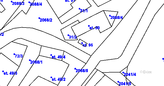 Parcela st. 95 v KÚ Tetčiněves, Katastrální mapa