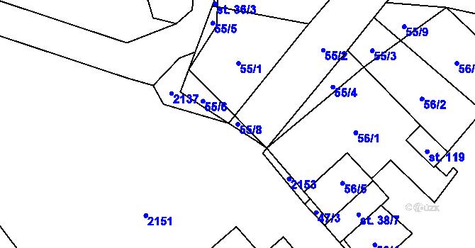 Parcela st. 55/8 v KÚ Tetčiněves, Katastrální mapa