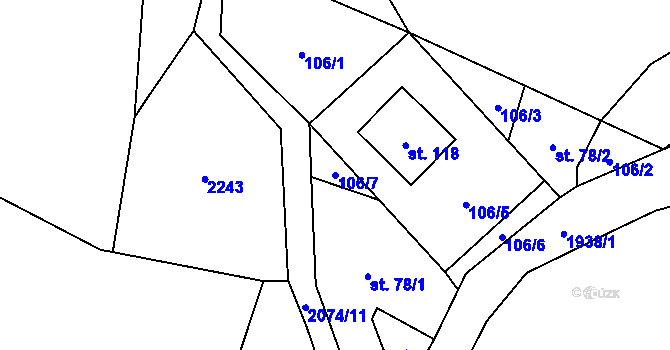 Parcela st. 106/7 v KÚ Tetčiněves, Katastrální mapa