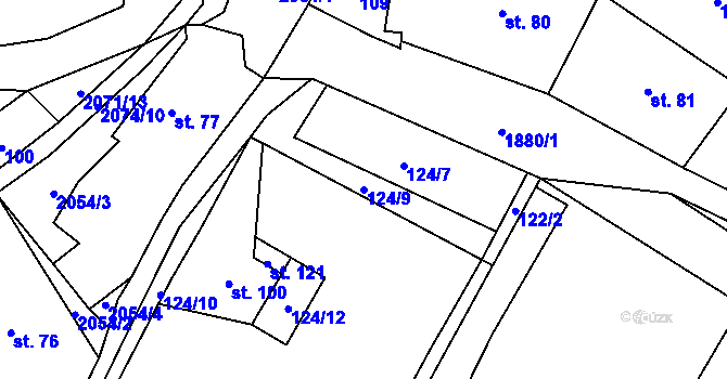 Parcela st. 124/9 v KÚ Tetčiněves, Katastrální mapa