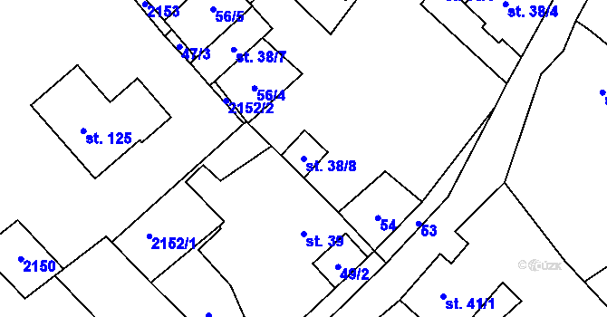 Parcela st. 38/8 v KÚ Tetčiněves, Katastrální mapa