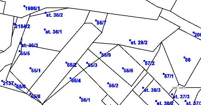 Parcela st. 55/9 v KÚ Tetčiněves, Katastrální mapa