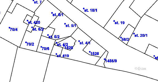 Parcela st. 4/1 v KÚ Tetín u Berouna, Katastrální mapa